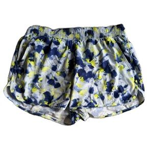 Avia Women's Athletic Running Shorts Blue Yellow Tie Dye Lined Pull On Large EUC